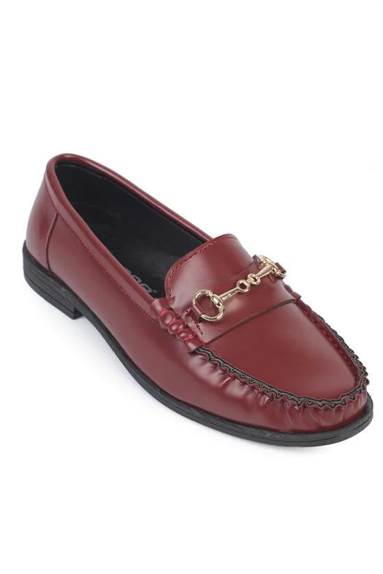 Capone Karlie Metal Buckle Patent Look Women Burgundy Loafer
