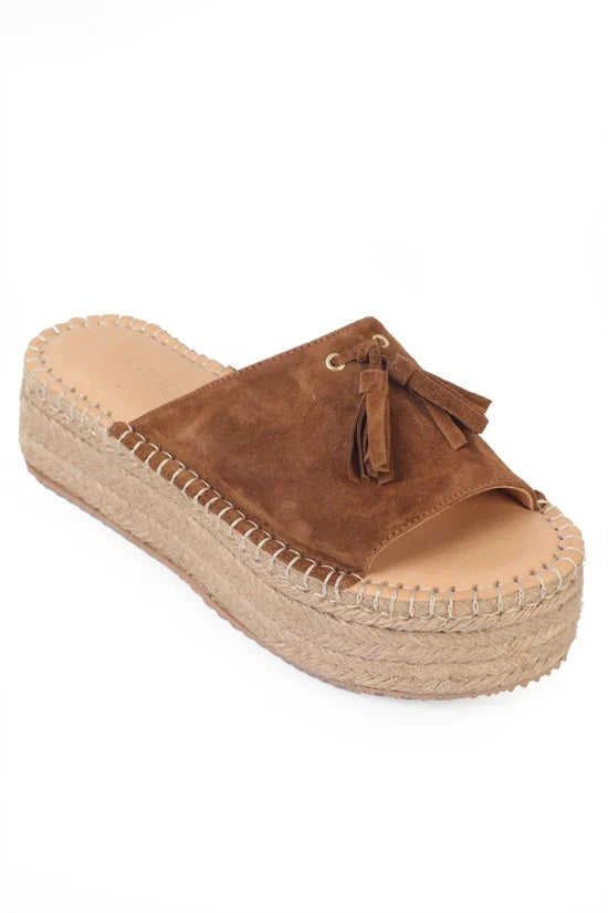 Capone Karon Genuine Leather Suede Espadrille Sole Women Beige Sandal