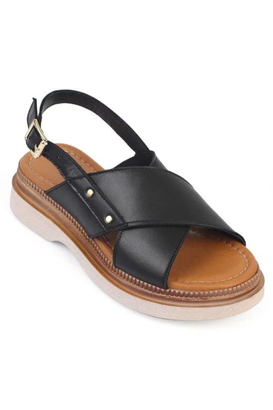 Capone Katy Genuine Leather Soft Comfort Wedge Heel Women Black Sandal