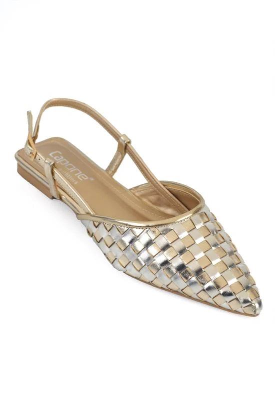 Capone Kay Pointed Toe Suede Look Woven Slingback Women Gold Ballet Flat