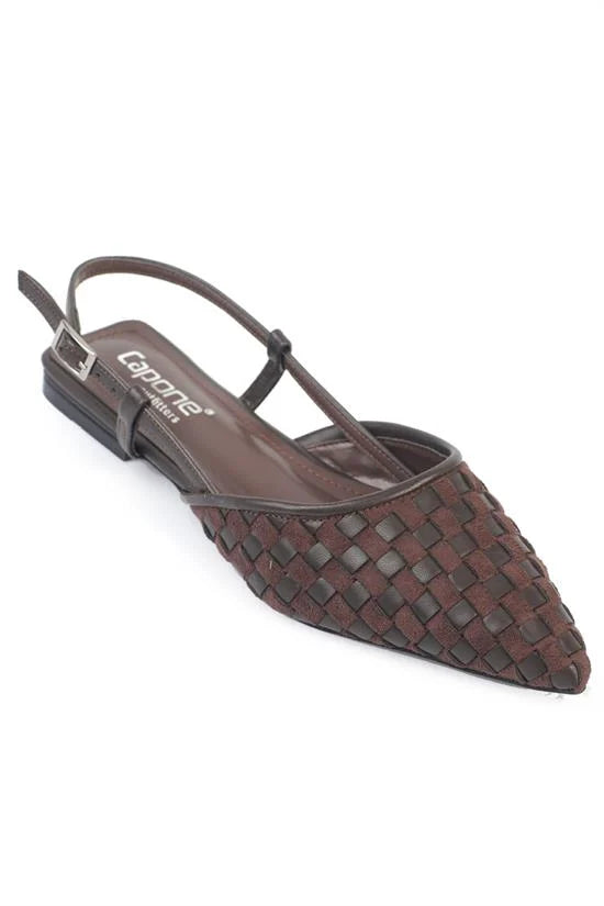 Capone Kay Pointed Toe Suede Look Woven Slingback Women Gold Ballet Flat