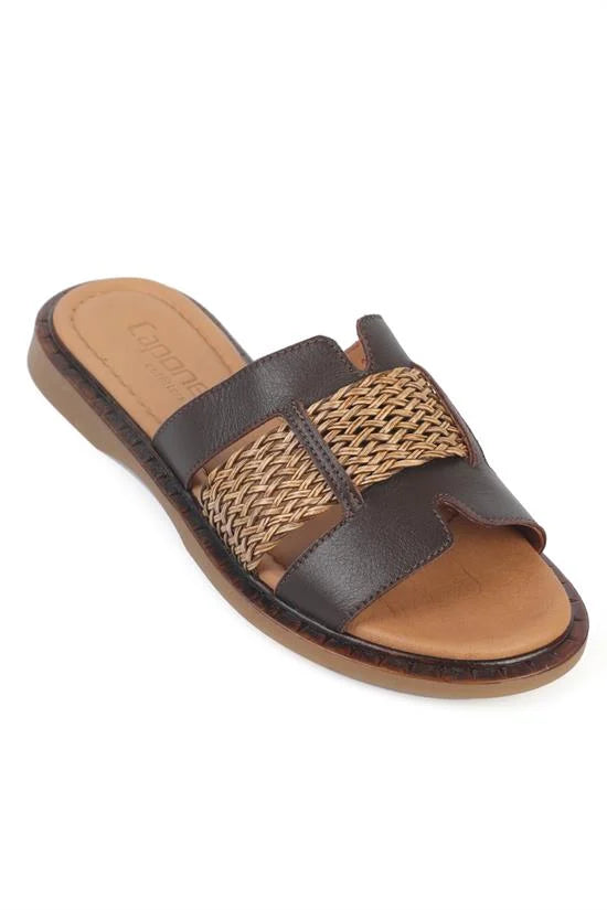 Capone Kayla Genuine Leather Raffia Flat Heel Women Black Sandal