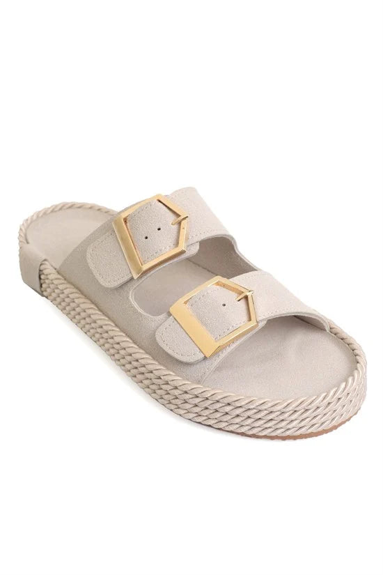 Capone Keslie Suede Look Metal Buckle Comfort Women Mink Sandal