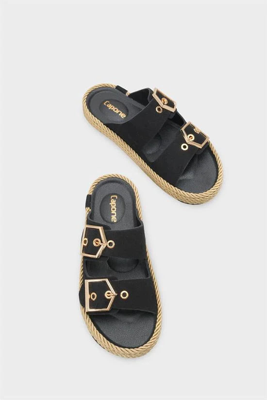 Capone Keslie Suede Look Metal Buckle Comfort Women Mink Sandal