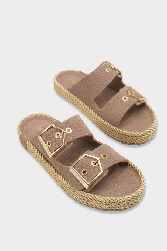 Capone Keslie Suede Look Metal Buckle Comfort Women Mink Sandal