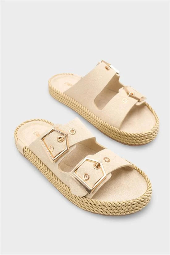 Capone Keslie Suede Look Metal Buckle Comfort Women Mink Sandal