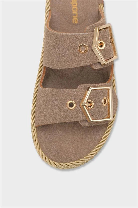Capone Keslie Suede Look Metal Buckle Comfort Women Mink Sandal