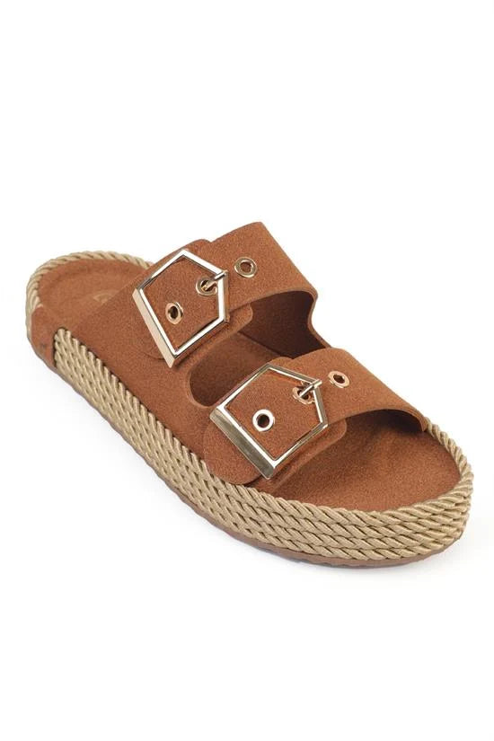 Capone Keslie Suede Look Metal Buckle Comfort Women Mink Sandal