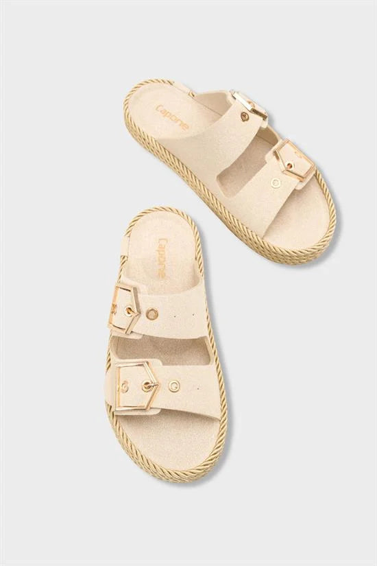 Capone Keslie Suede Look Metal Buckle Comfort Women Mink Sandal