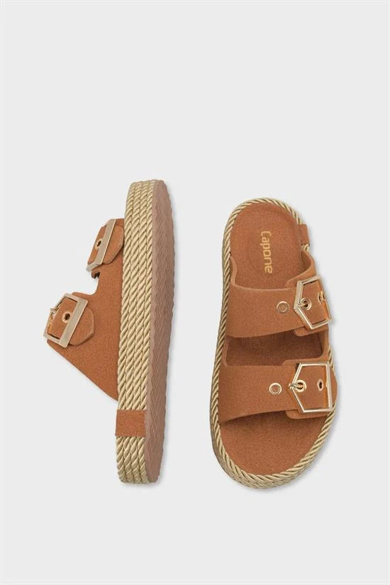 Capone Keslie Suede Look Metal Buckle Comfort Women Mink Sandal