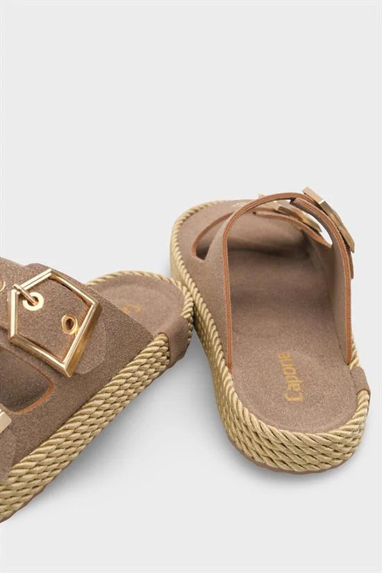 Capone Keslie Suede Look Metal Buckle Comfort Women Mink Sandal