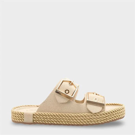 Capone Keslie Suede Look Metal Buckle Comfort Women Mink Sandal