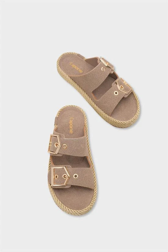 Capone Keslie Suede Look Metal Buckle Comfort Women Mink Sandal