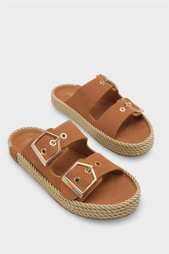 Capone Keslie Suede Look Metal Buckle Comfort Women Mink Sandal
