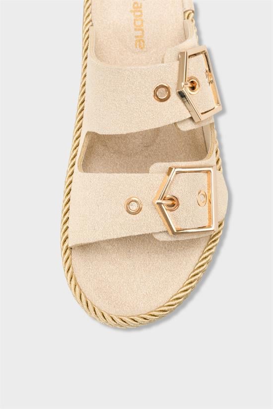 Capone Keslie Suede Look Metal Buckle Comfort Women Mink Sandal