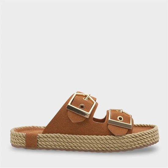 Capone Keslie Suede Look Metal Buckle Comfort Women Mink Sandal