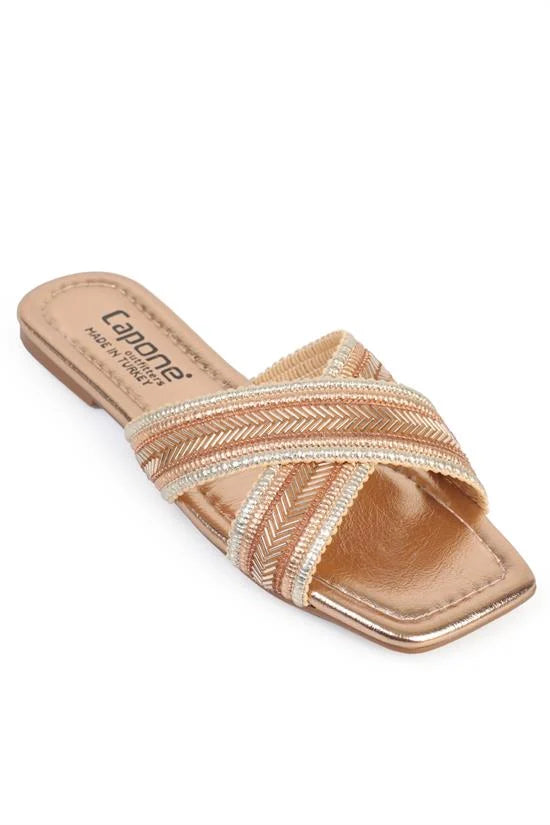 Capone Ketty Flat Heel Shiny Blunt Toe Cross Strap Women Black Sandals