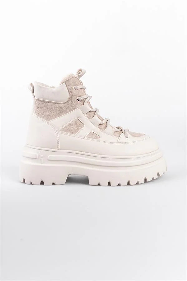 Capone Laced Track Sole Women Beige Sports Boots