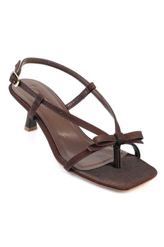Capone Lacey Satin Mid Heel Square Toe Women Satin Black Sandal