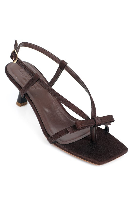 Capone Lacey Satin Mid Heel Square Toe Women Satin Black Sandal