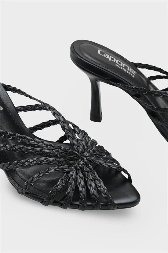 Capone Lacie pletene sandale sa srednjom potpeticom, elegantne, crne, za žene