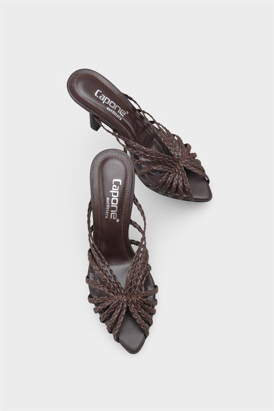 Capone Lacie pletene sandale sa srednjom potpeticom, elegantne, crne, za žene