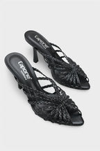 Capone Lacie pletene sandale sa srednjom potpeticom, elegantne, crne, za žene