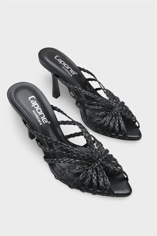 Capone Lacie pletene sandale sa srednjom potpeticom, elegantne, crne, za žene