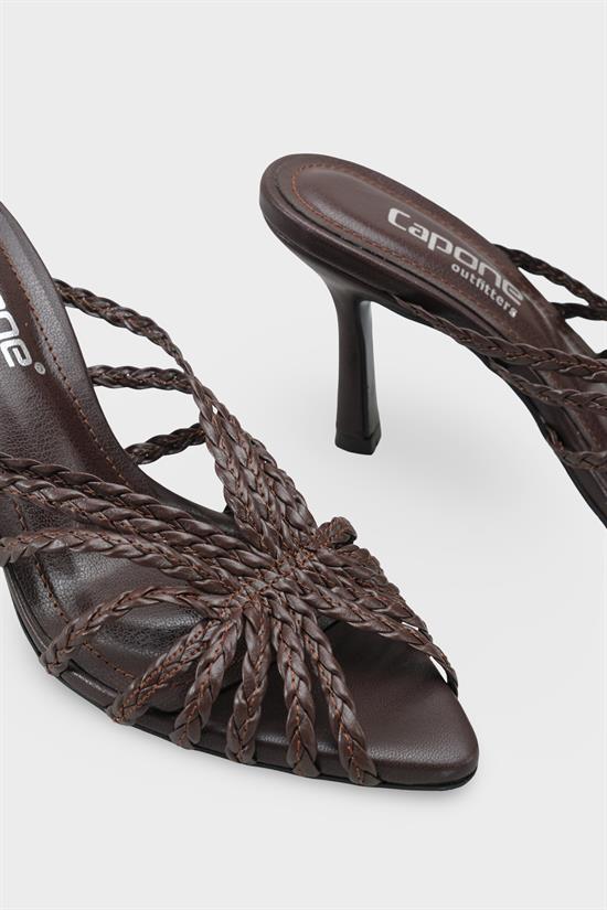 Capone Lacie pletene sandale sa srednjom potpeticom, elegantne, crne, za žene