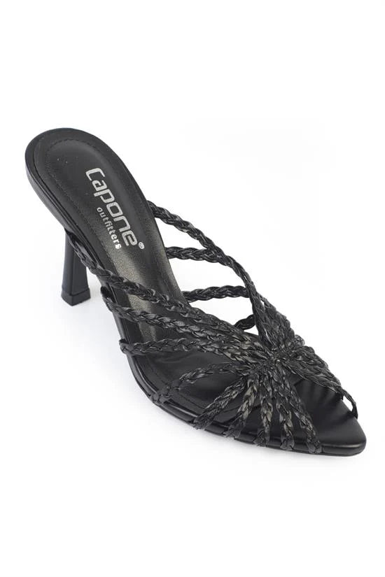 Capone Lacie pletene sandale sa srednjom potpeticom, elegantne, crne, za žene