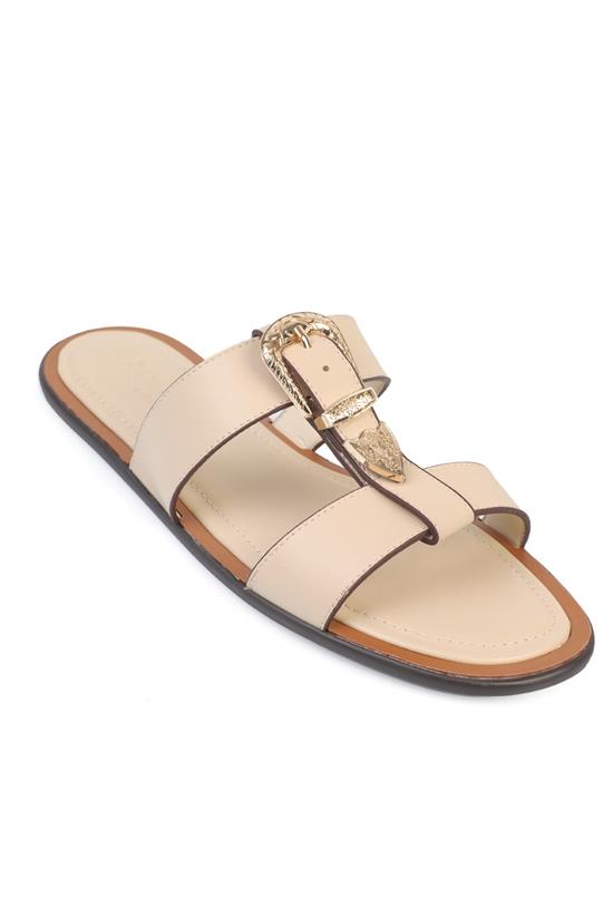 Capone Lanni Buckle Flat Heel Women Beige Sandal