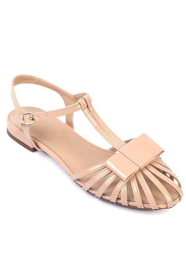 Capone Amara Lattice Braided Women Patent Beige Ballerinas
