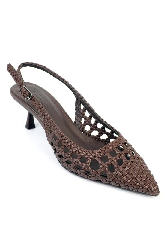 Capone Laurie Woven Pointed Toe Open Back Mid Heel Women Black Shoe