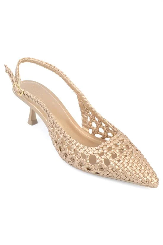 Capone Laurie Woven Pointed Toe Open Back Mid Heel Women Black Shoe