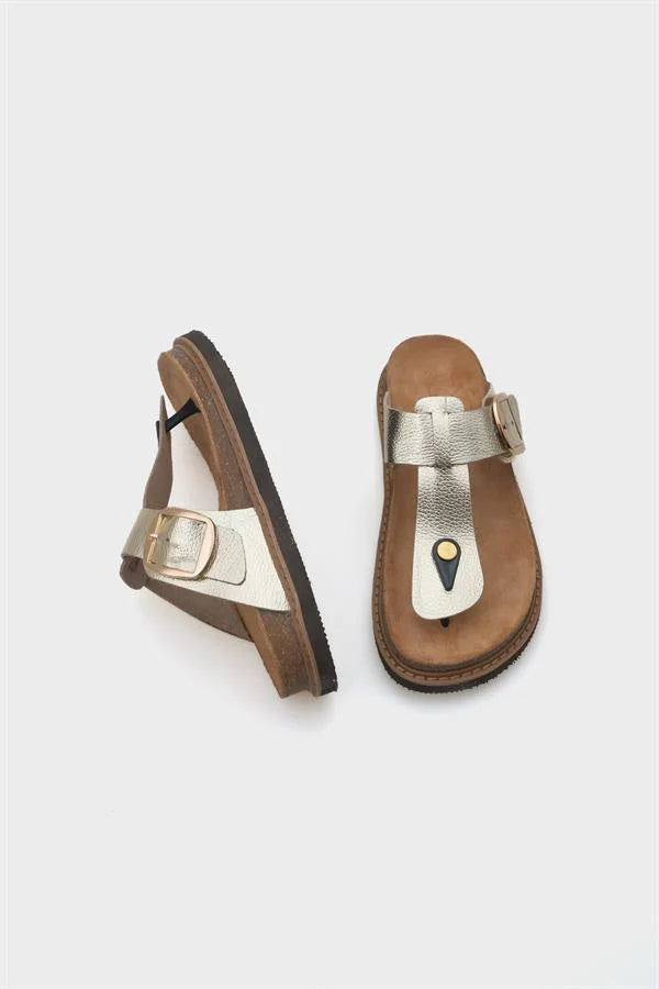 Capone Nina Leather Thong Women Gold Sandals