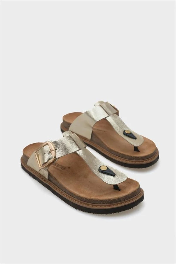 Capone Nina Leather Thong Women Gold Sandals