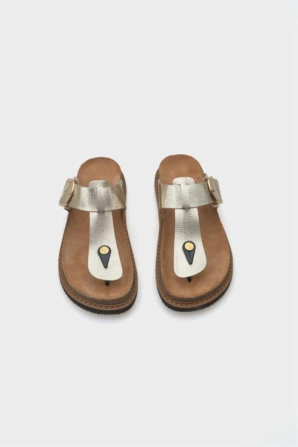 Capone Nina Leather Thong Women Gold Sandals