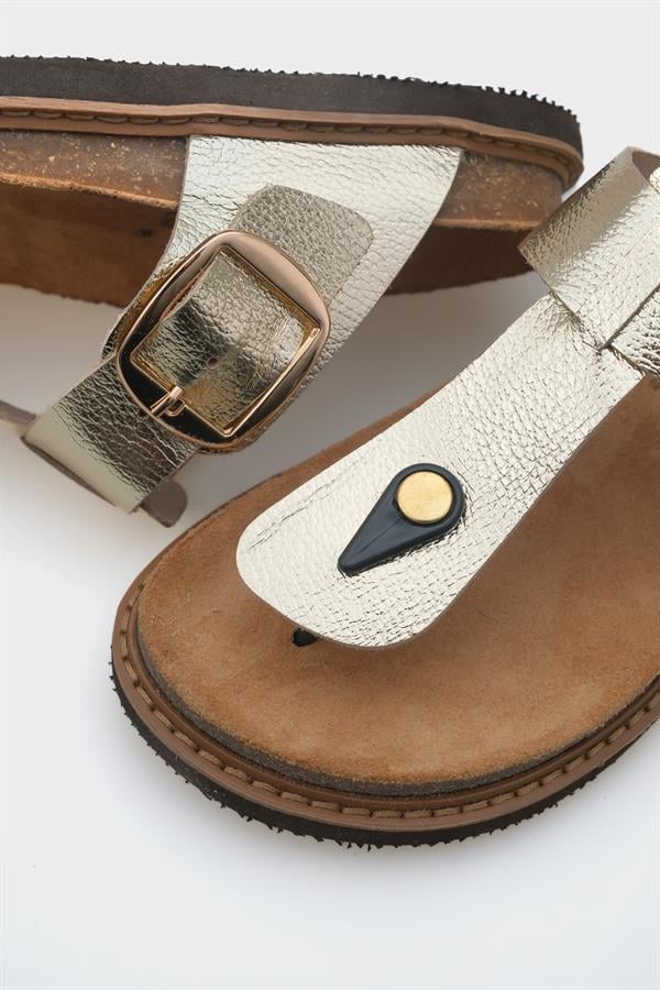 Capone Nina Leather Thong Women Gold Sandals
