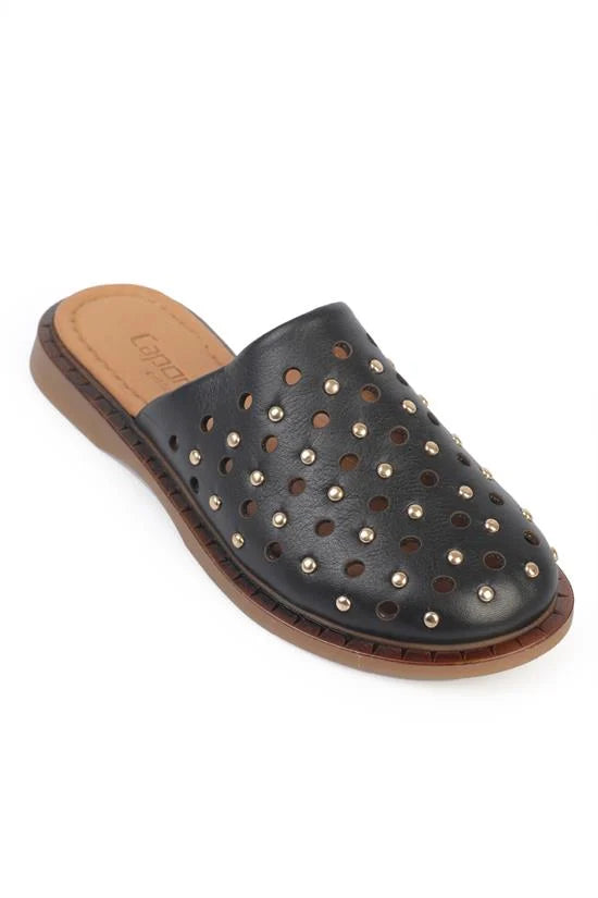 Capone Lidia Genuine Leather Flat Heel Studded Women Tan Clog