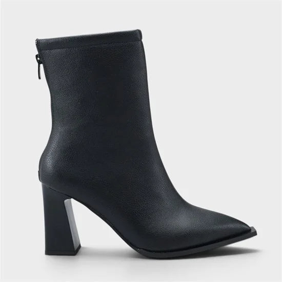 Capone Lizzie Pointed Toe Block Heel Back Zip Elegant Women Black Ankle Boot