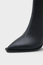 Capone Lizzie Pointed Toe Block Heel Back Zip Elegant Women Black Ankle Boot