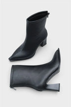 Capone Lizzie Pointed Toe Block Heel Back Zip Elegant Women Black Ankle Boot