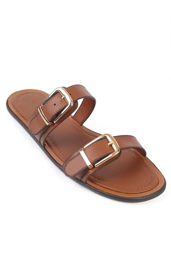 Capone Madalyn Double Buckle Flat Heel Women Black Sandal