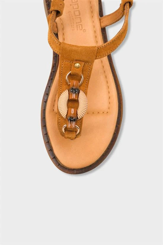 Capone Mallorie Genuine Leather Metal Buckle Flat Heel Women Brown Sandal