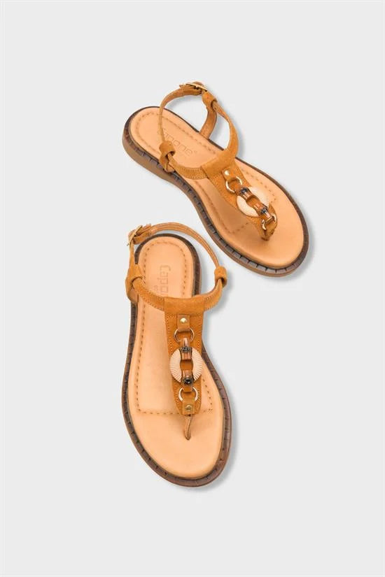 Capone Mallorie Genuine Leather Metal Buckle Flat Heel Women Brown Sandal