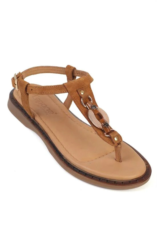 Capone Mallorie Genuine Leather Metal Buckle Flat Heel Women Brown Sandal