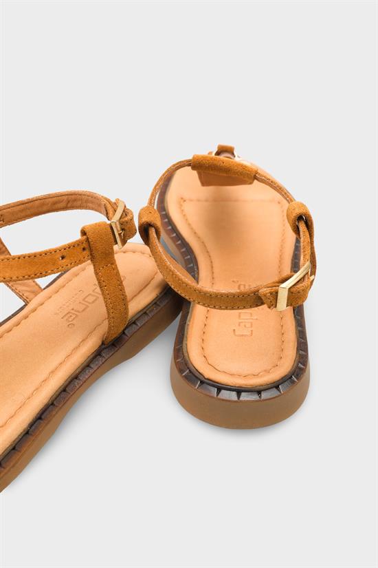 Capone Mallorie Genuine Leather Metal Buckle Flat Heel Women Brown Sandal