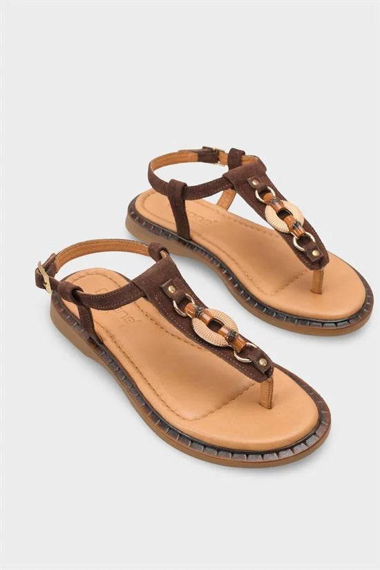 Capone Mallorie Genuine Leather Metal Buckle Flat Heel Women Brown Sandal