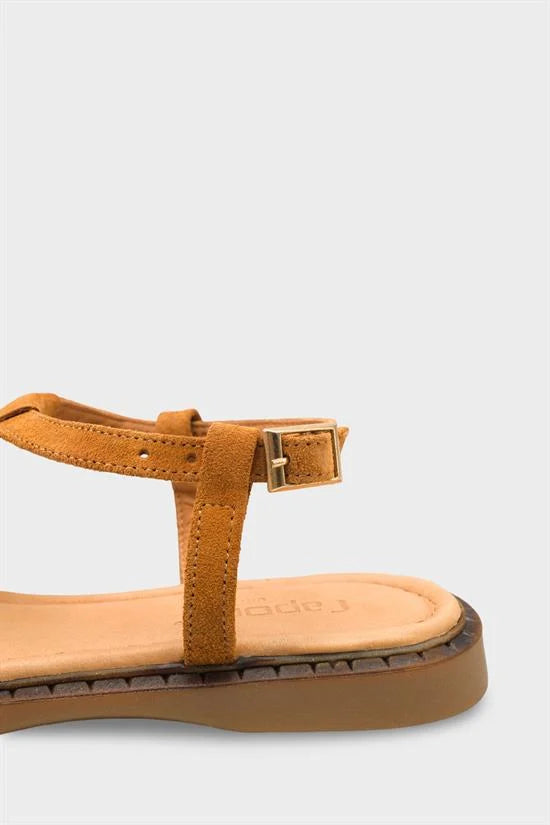 Capone Mallorie Genuine Leather Metal Buckle Flat Heel Women Brown Sandal