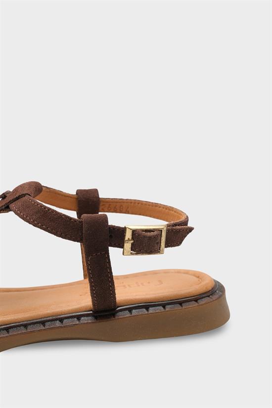 Capone Mallorie Genuine Leather Metal Buckle Flat Heel Women Brown Sandal
